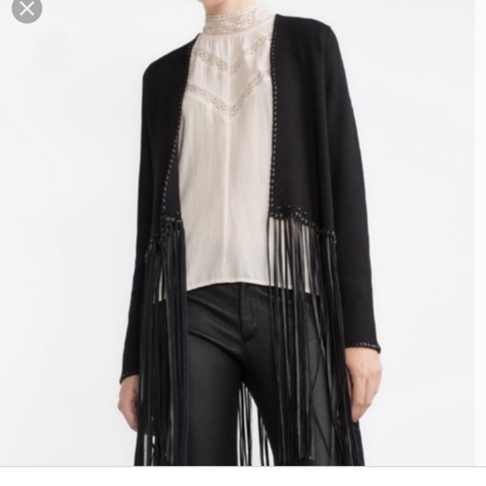 ZARA CARDIGAN WITH FAUX LEATHER FRINGE SIZE S